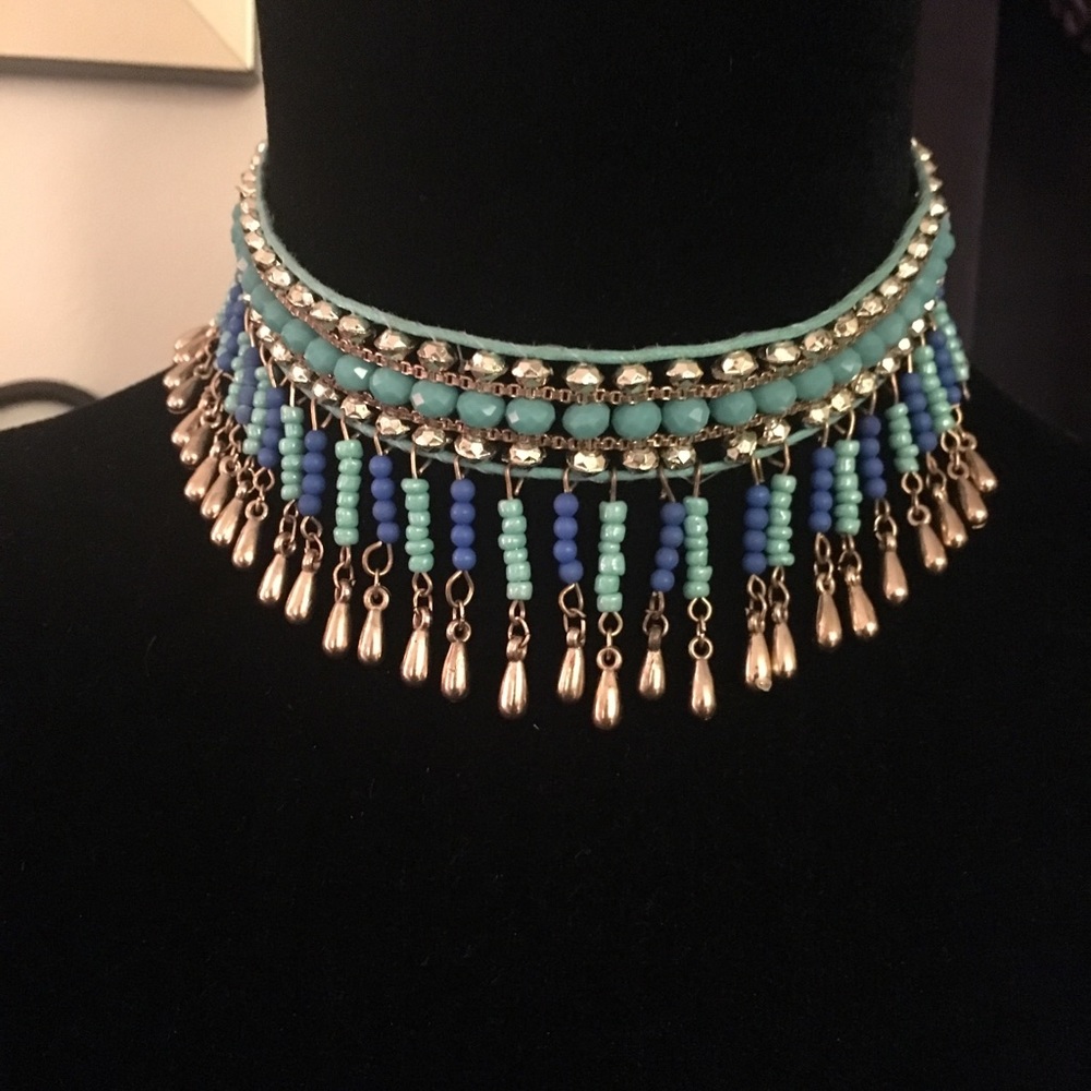 Blue and Gold Beaded 12’ Choker with Extender NWOT